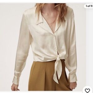 Vince Ivory Tie-Front Satin Blouse